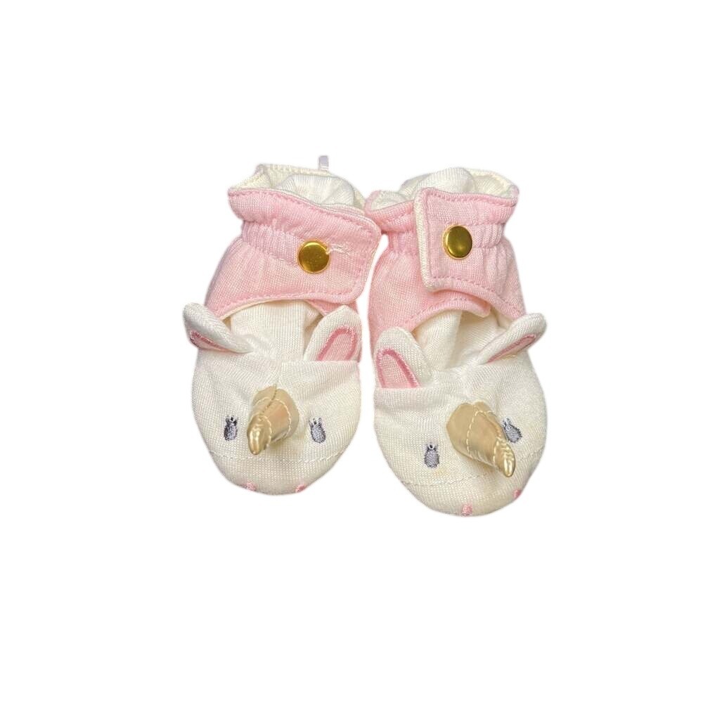 Unicorn Baby Booties Pink Gold Horn Soft Sole Snap Shoes 0-3M 0-6M
